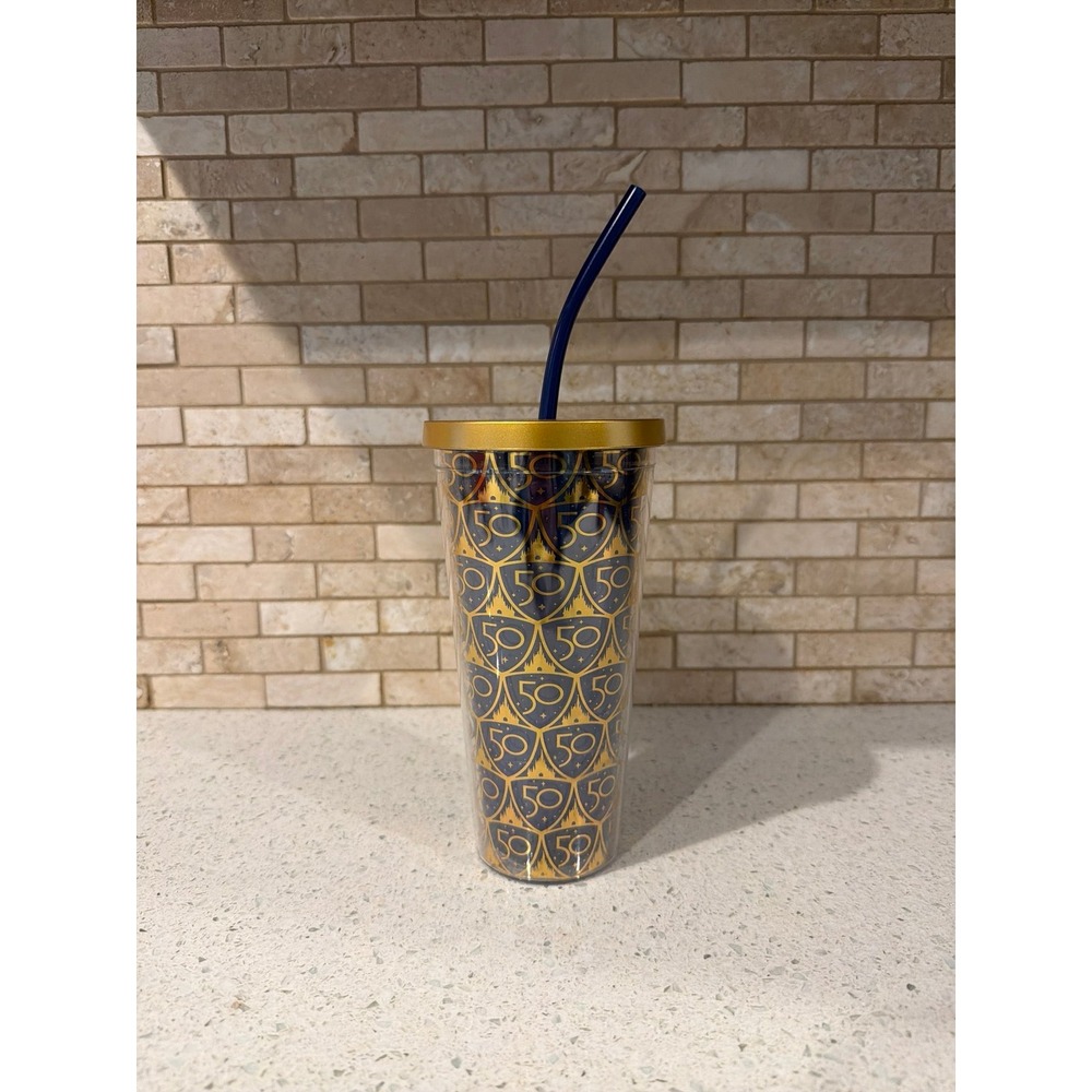 Disney World 50th Anniversary Tumbler Straw Navy Gold